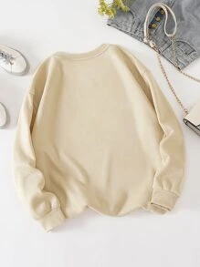 SHEIN EZwear Sudadera con estampado de slogan con forro térmico - Caqui - Ver 2