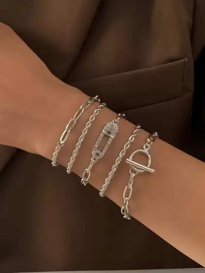 SHEIN X Lucía Bellido SHEIN SXY 5pcs Rhinestone & OT Buckle Decor Bracelet