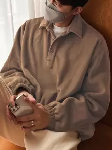 DAZY 男士半排扣落肩袖運動衫 - 棕色 - 查看 1