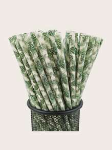 25 piezas Pajitas desechables con diseño de hojas, Navidad - Multicolor - Ver 1