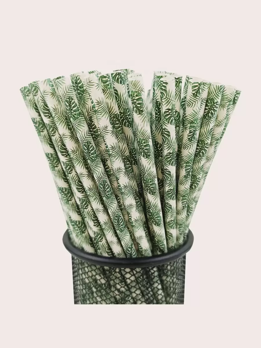 25 piezas Pajitas desechables con diseño de hojas, Navidad - Multicolor - Ver 1