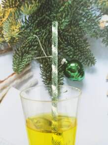 25 piezas Pajitas desechables con diseño de hojas, Navidad - Multicolor - Ver 3