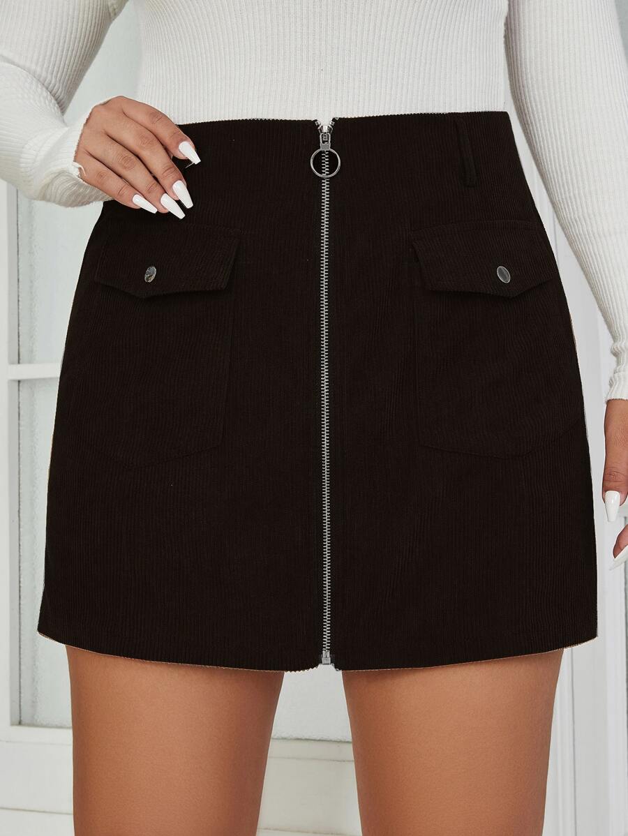 Flirla Váy Plus Size Túi Dây kéo màu trơn Giải trí - màu đen - Xem 1