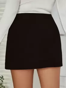 Flirla Váy Plus Size Túi Dây kéo màu trơn Giải trí - màu đen - Xem 2