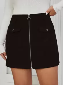 Flirla Váy Plus Size Túi Dây kéo màu trơn Giải trí - màu đen - Xem 4