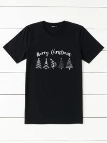 SHEIN LUNE Plus Christmas Print Tee - Black - View 3
