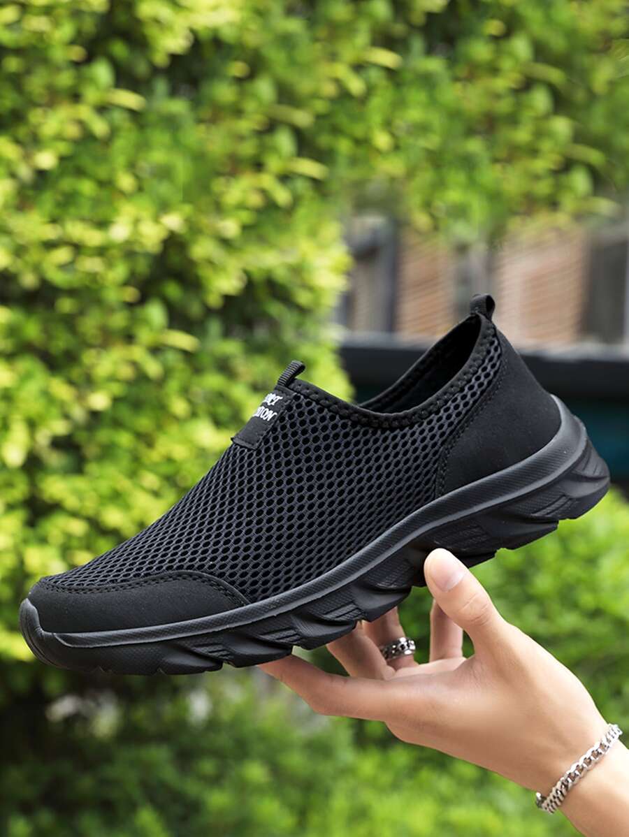 Men Letter Patch Decor Slip-On Running Shoes - Black - View 1