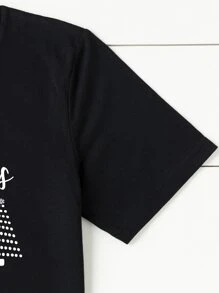 SHEIN LUNE Plus Christmas Print Tee - Black - View 4