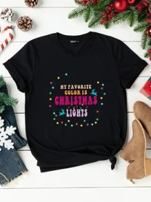 Calvaya Áo thun Plus size Giáng sinh Slogan Giải trí - màu đen - Xem 1