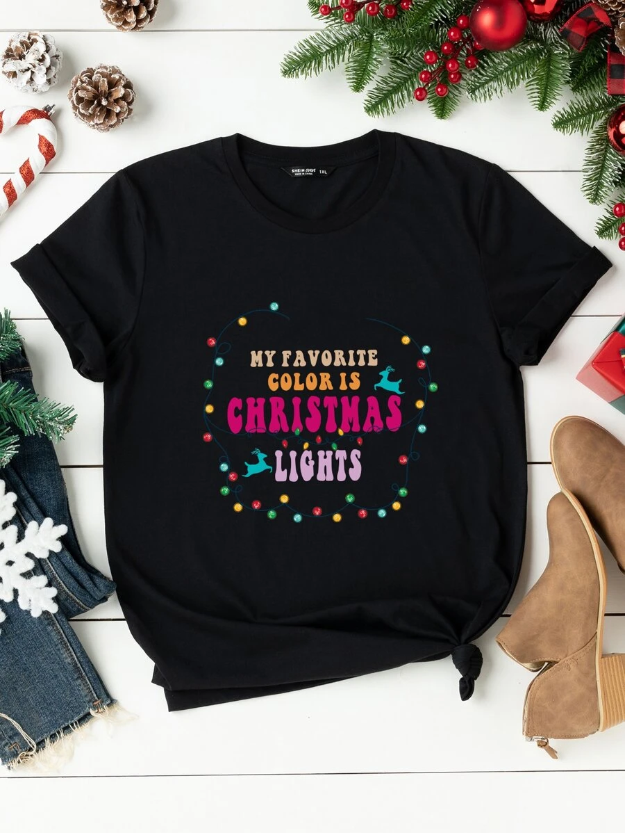 Calvaya Áo thun Plus size Giáng sinh Slogan Giải trí - màu đen - Xem 1