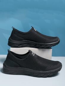 Men Letter Patch Decor Slip-On Running Shoes - Black - View 6