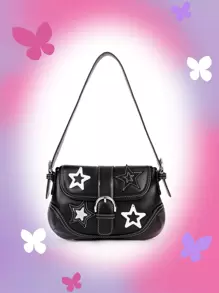 SHEIN ICON Túi vai Khóa Đồ họa Đúng mốt - màu đen - Xem 1