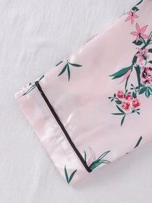 Girls Floral Print Contrast Binding Lapel Collar PJ Set - Baby Pink - View 6