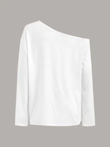 ROMWE Goth Skull Print Asymmetric Neck Tee - White - View 5