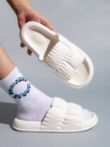 Men Textured Single Band Slides - White - View 1