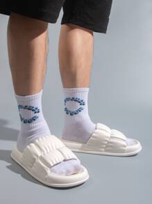 Men Textured Single Band Slides - White - View 2