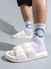 Men Textured Single Band Slides - White - View 4