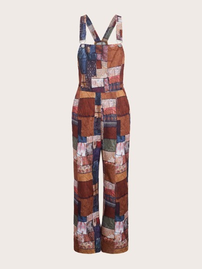 Patchwork Print Overall Jumpsuit