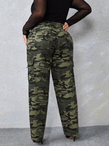 Plus High Waist Camo Print Cargo Jeans - Multicolor - View 2