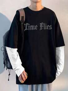 Manfinity Hypemode Men Letter Graphic 2 In 1 Tee - Black - View 1