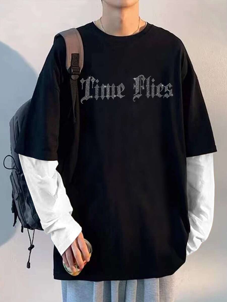 Manfinity Hypemode Men Letter Graphic 2 In 1 Tee - Black - View 1