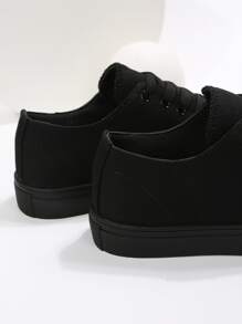 Lace-up Front Canvas Shoes,All Black Minimalist Lace-up Fashion Sneakers - Black - View 3