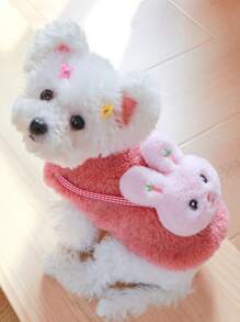 1 pieza Abrigo para mascota con diseño de conejo felpa - Rosa - Ver 1
