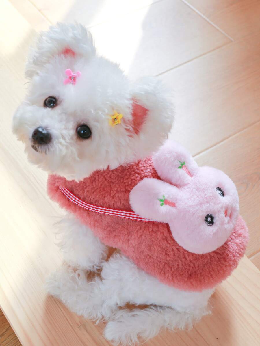 1 pieza Abrigo para mascota con diseño de conejo felpa - Rosa - Ver 1