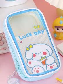 1 Đồ Họa Hoạt Hình Túi Bút Chì, Dễ Thương Công Suất Lớn Túi Đựng Văn Phòng Phẩm Dành Cho Học Sinh Trung Học Đại Học - Màu xanh nhạt - Xem 1