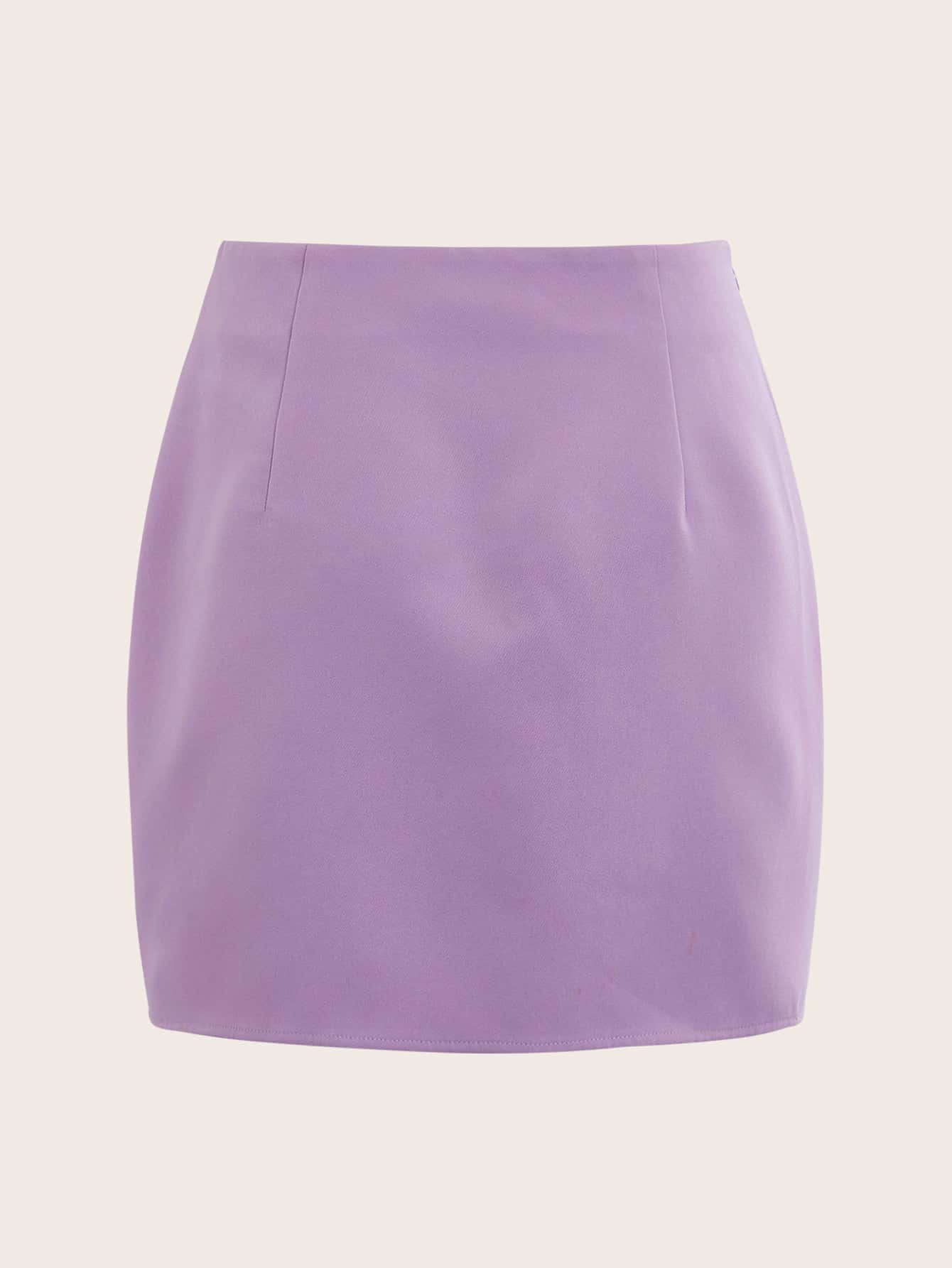 SHEIN BAE Váy nữ Dây kéo màu trơn Giải trí - Màu Lilac Tím - Xem 1