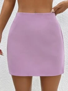 SHEIN BAE Váy nữ Dây kéo màu trơn Giải trí - Màu Lilac Tím - Xem 2