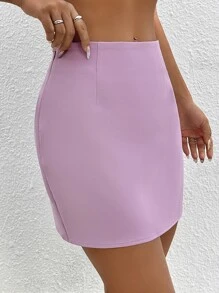 SHEIN BAE Váy nữ Dây kéo màu trơn Giải trí - Màu Lilac Tím - Xem 5