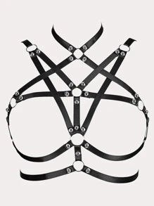 Sujetador arnés con aro O con diseño de tachuela - Negro - Ver 1