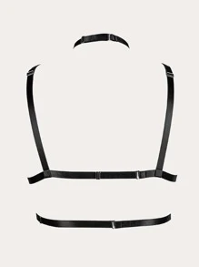 Sujetador arnés con aro O con diseño de tachuela - Negro - Ver 2