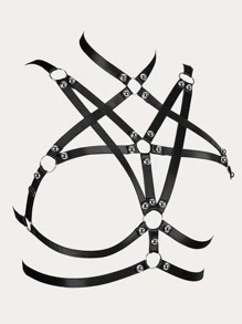 Sujetador arnés con aro O con diseño de tachuela - Negro - Ver 3