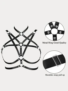 Sujetador arnés con aro O con diseño de tachuela - Negro - Ver 4