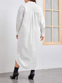 SHEIN LUNE 大碼落肩袖弧形下擺襯衫連衣裙