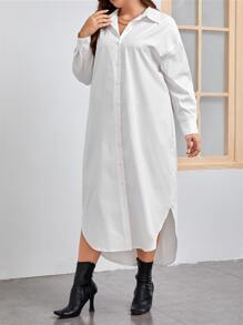 SHEIN LUNE 大碼落肩袖弧形下擺襯衫連衣裙