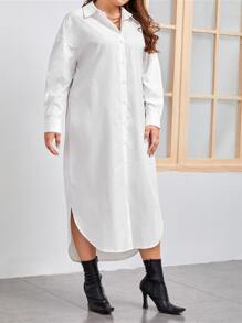 SHEIN LUNE 大碼落肩袖弧形下擺襯衫連衣裙