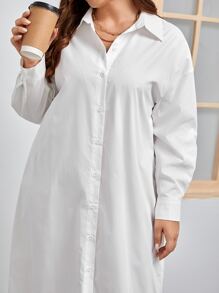 SHEIN LUNE 大碼落肩袖弧形下擺襯衫連衣裙