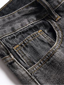 Men Ripped Skinny Jeans - Dark Grey - View 3