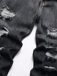 Men Ripped Skinny Jeans - Dark Grey - View 4