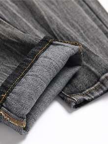 Men Ripped Skinny Jeans - Dark Grey - View 5