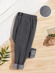 SHEIN 小女童毛絨內襯彈性腰帶衛褲