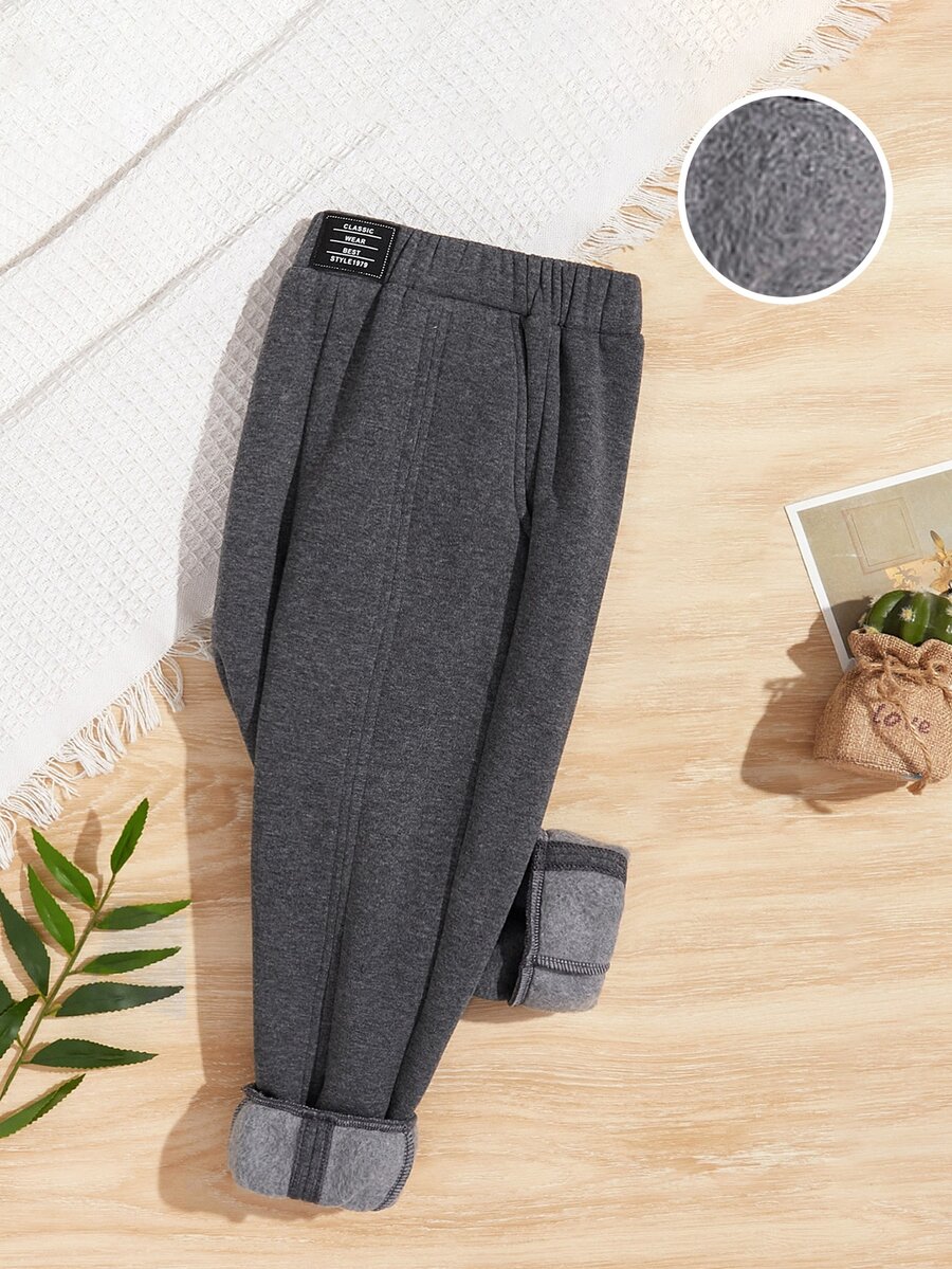 SHEIN 小女童毛絨內襯彈性腰帶衛褲