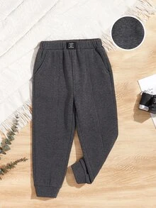 SHEIN 小女童毛絨內襯彈性腰帶衛褲