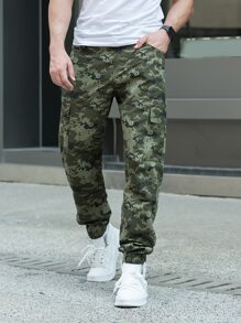 男士翻蓋口袋迷彩工裝褲