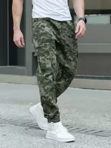 男士翻蓋口袋迷彩工裝褲