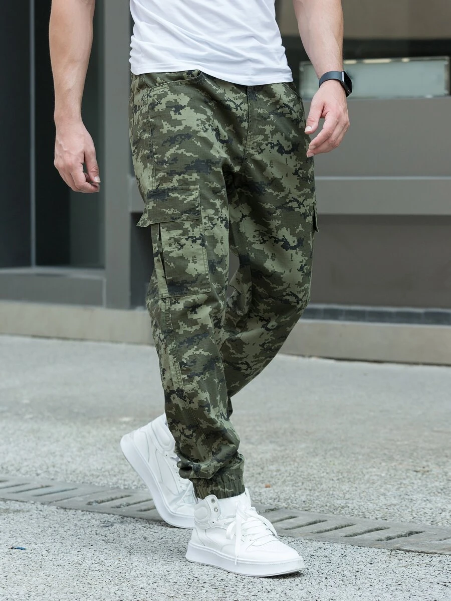 男士翻蓋口袋迷彩工裝褲