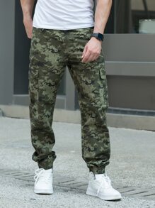 男士翻蓋口袋迷彩工裝褲